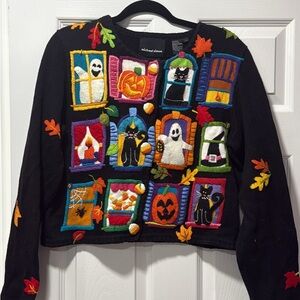 Vintage Michael Simon Black Halloween Sweater with Colorful Embroidery - size L